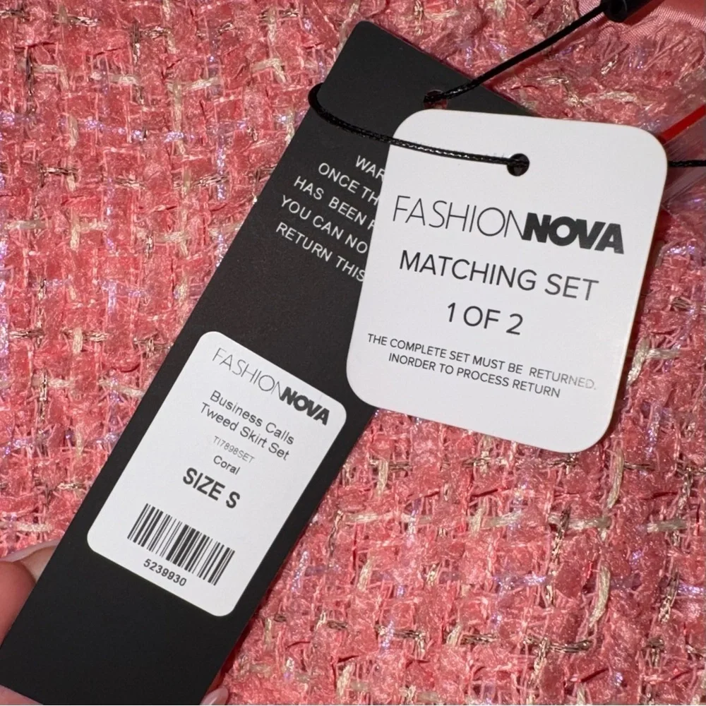 NWT Fashion Nova Tweed Skirt Set Pink Business Calls Co-ord Small New Cute